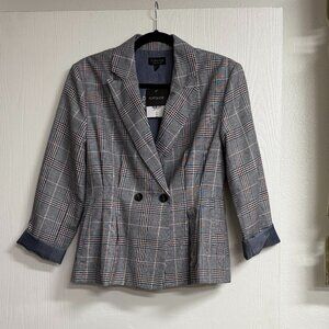TOPSHOP Women's Plaid 3/4 Sleeve Double-Breasted Single Button Blazer 6